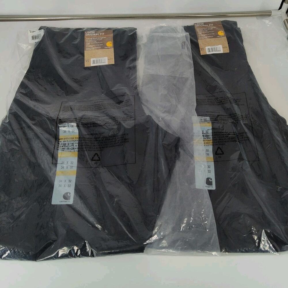 2X NWT Carhartt B151 Canvas Work Pants Dungaree Loose Original Fit 34x32 Black